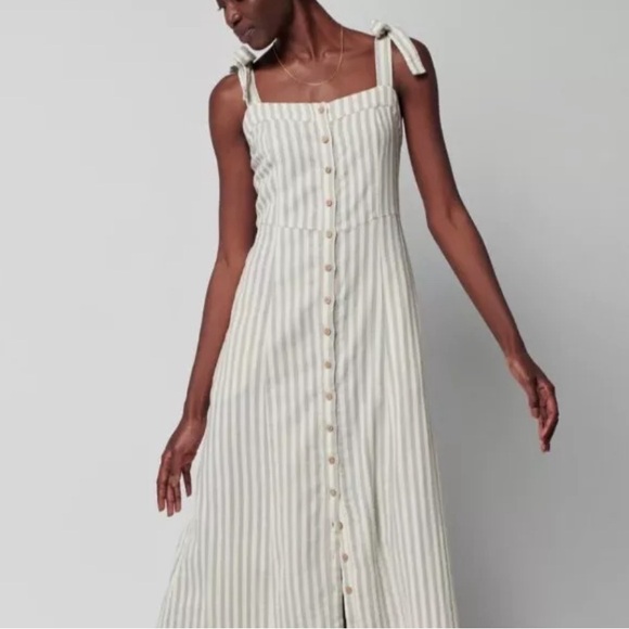 Faherty Dream Cotton Tie Dress Midi Button Front Striped Size Small - Picture 3 of 7